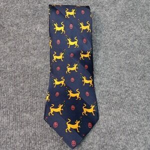 Jean Charles de Castelbajac Navy Silk Tie Dog Red Chinese Fu Made in Italy